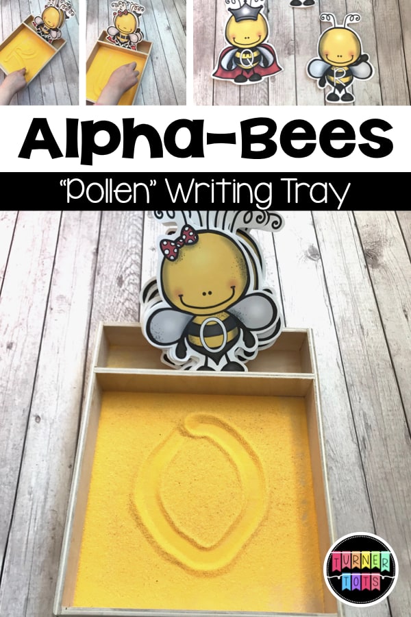 Alpha-Bees Pollen Writing Tray | Add yellow sand to your writing trays to practice letter formation! Perfect for a bees preschool theme!