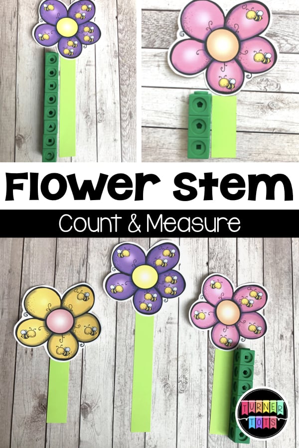 Flower Stem Count & Measure | Count the bees on the flower, measure and cut a stem to match! Great math activity for a bees preschool theme!