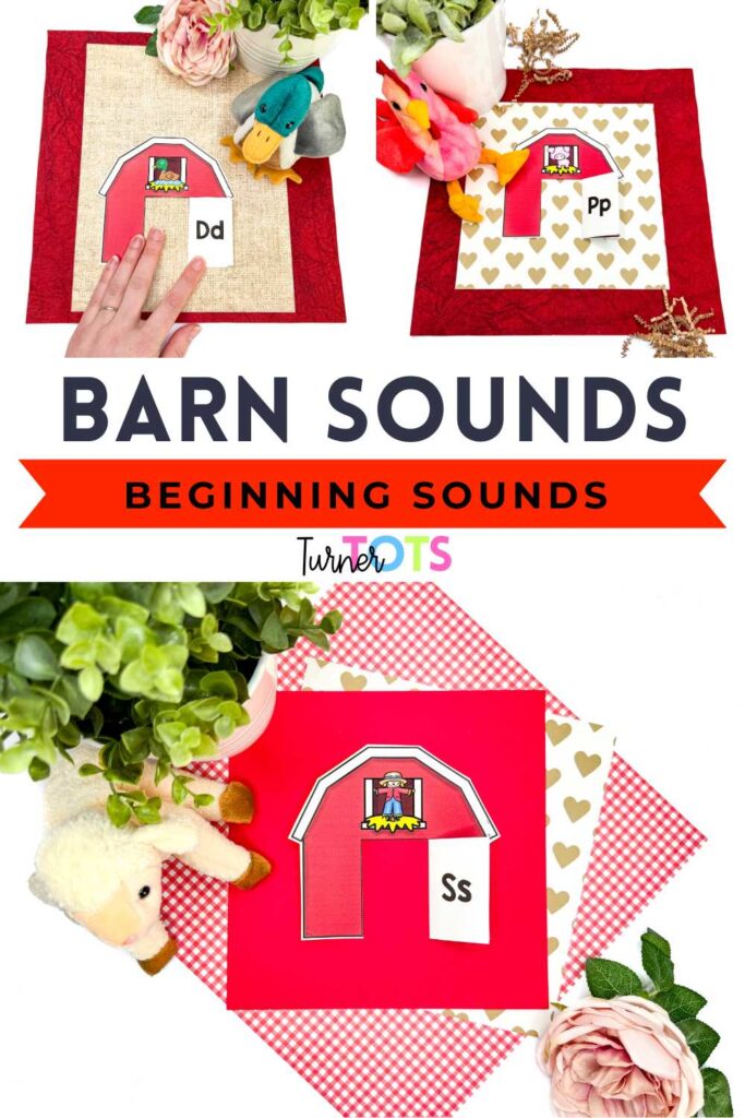 This farm literacy activity includes barn cards with farm-themed pictures in the loft for preschoolers to identify. Then they open the barn door to reveal the letter and these self-checking beginning-sound cards for a farm preschool theme.