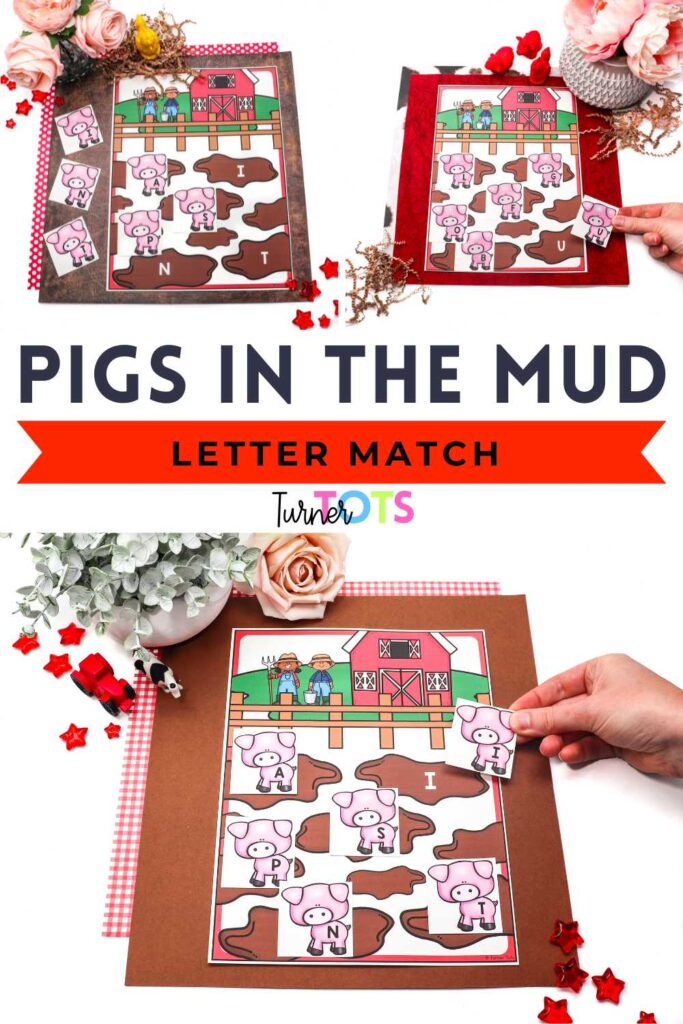 This farm literacy activity includes printouts of a farm with letters in the mud. Preschoolers match the lettered pigs to the mud with this letter identification farm activity.