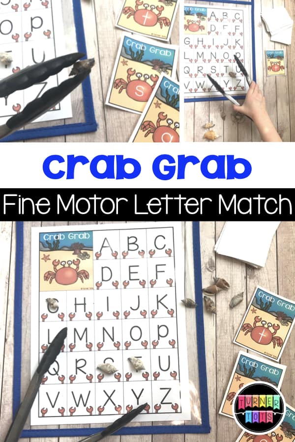 Crab Grab Letter Match | Use tongs like a crab's pincers to grab shells and mark the letters of the alphabet for this ocean themed preschool activity.