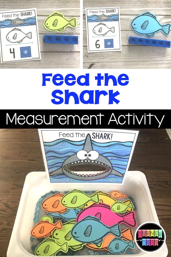 Feed the Shark Measurement Activity | Flip a card, connect the cubes, and find a find that is the same length to feed to the shark. Perfect math center for an ocean preschool theme!