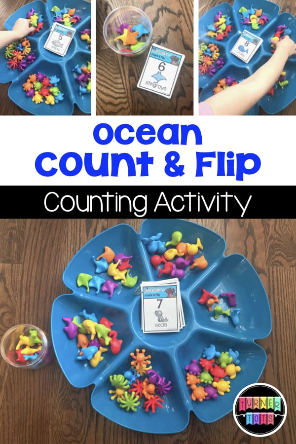 Ocean Count & Flip | Count the ocean animals, flip them back into he tray, and flip a new card. Great way to use those ocean animal counters for your math center!