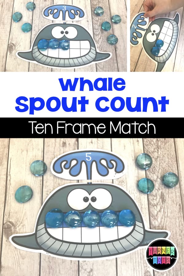 Whale Spout Count | Count the ten frame's in the whale's mouth and match the water spout with the matching number! Great math center for an ocean preschool theme!