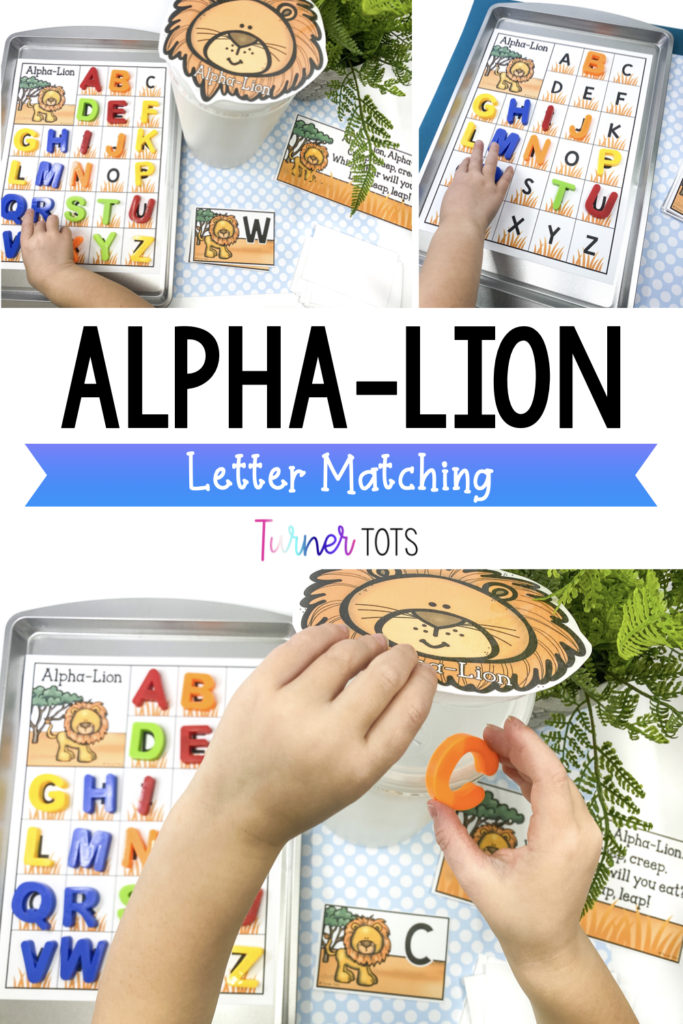 This alpha-lion letter matching activity includes lion alphabet cards, a lion head cover for the top of a cup, magnetic letters, and an alphabet page. Preschoolers draw cards to match the magnetic letters to the letters on the alphabet page and then feed the letter to the lion with this zoo literacy activity.