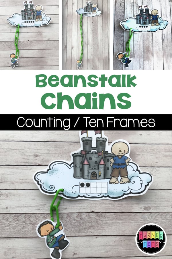 Beanstalk Chains | Count the ten frame and link to the numeral with this Jack and the Beanstalk math activity for preschoolers. 