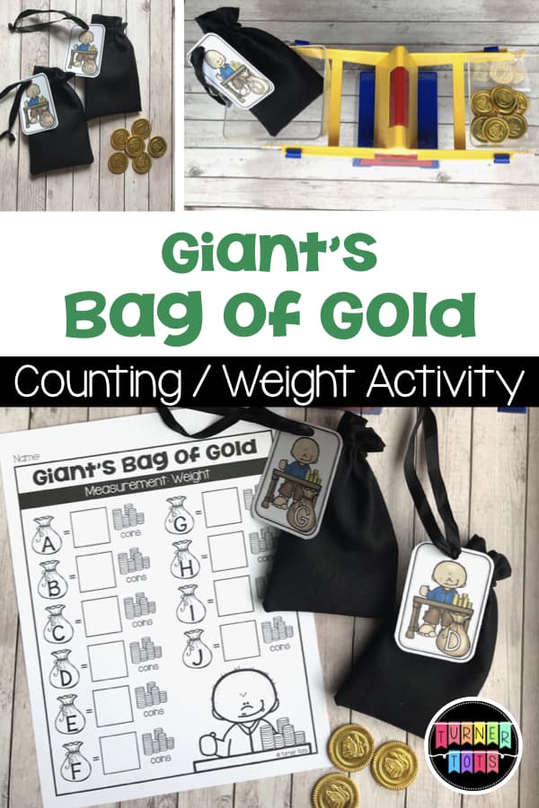 Giant's Bag of Gold Weighing / Counting Activity for Jack and the Beanstalk preschool theme