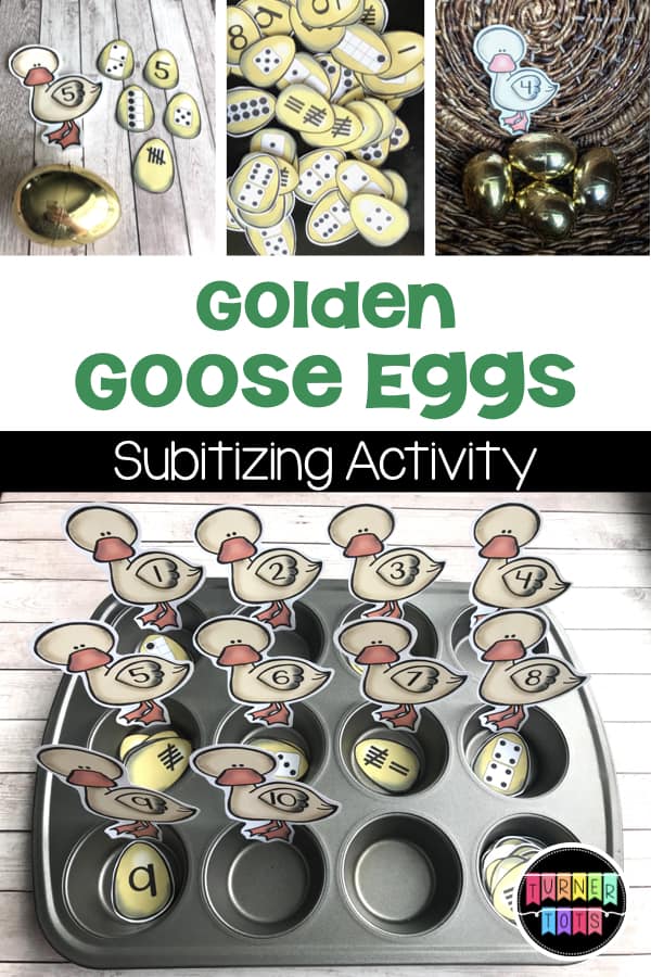 Golden Goose Eggs | Subitizing activity for "Jack and the Beanstalk" theme in a preschool classroom.