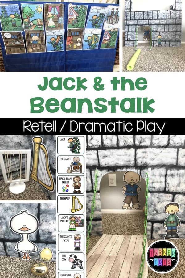 Jack and the Beanstalk Dramatic Play props with retelling cards for a fun preschool activity!