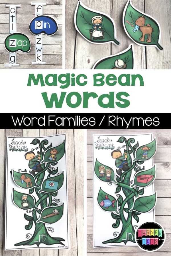 Magic Bean Words | Practice rhyming words and word families with this Jack and the Beanstalk literacy activity for preschool or kindergarten.