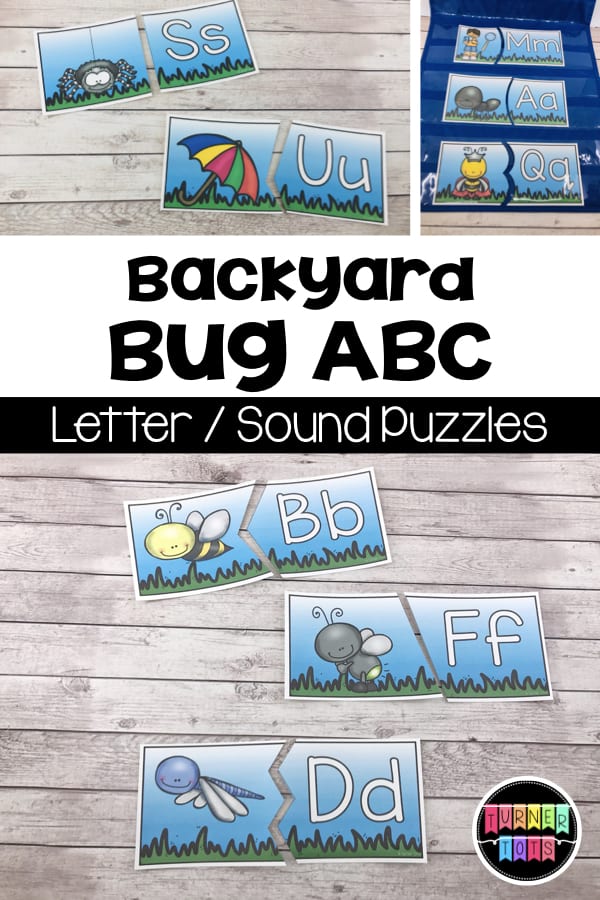 Backyard Bug ABC | These self-correcting puzzles are the perfect way to practice letter sound matching for a preschool insect / bug activity!