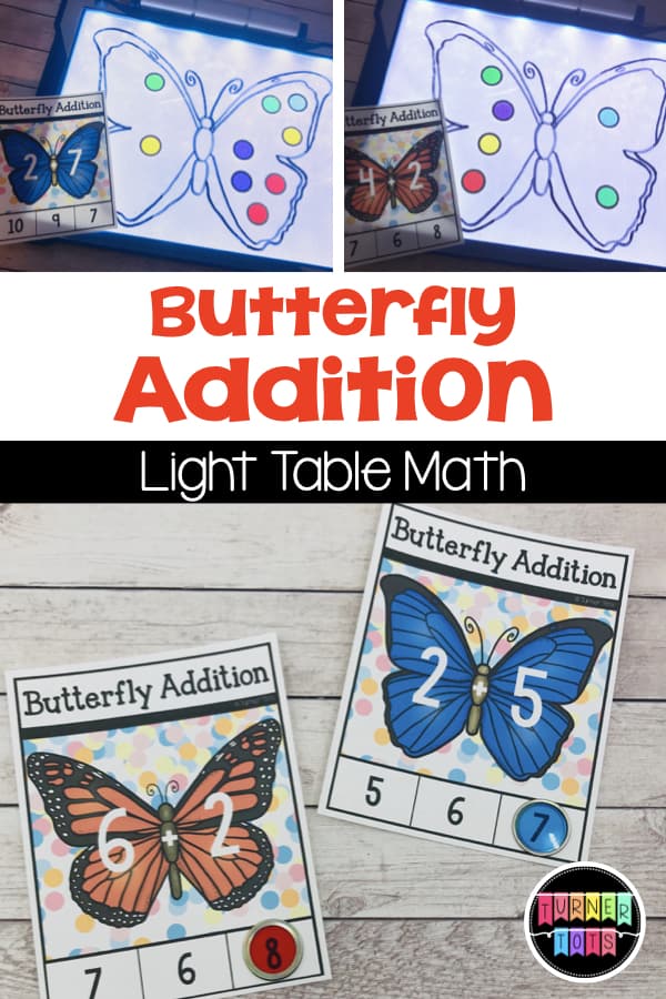 Butterfly Addition | Count and add translucent chips on the butterfly wings to incorporate math on the light table. This adding activity is great for an insect / bug theme!
