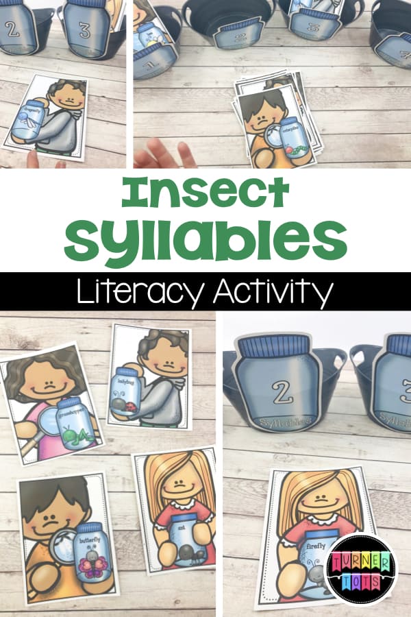 Insect Syllables | Count the syllables of the bugs that have been caught and place in the right jar. Phonemic awareness activity for an insect / bug preschool theme.