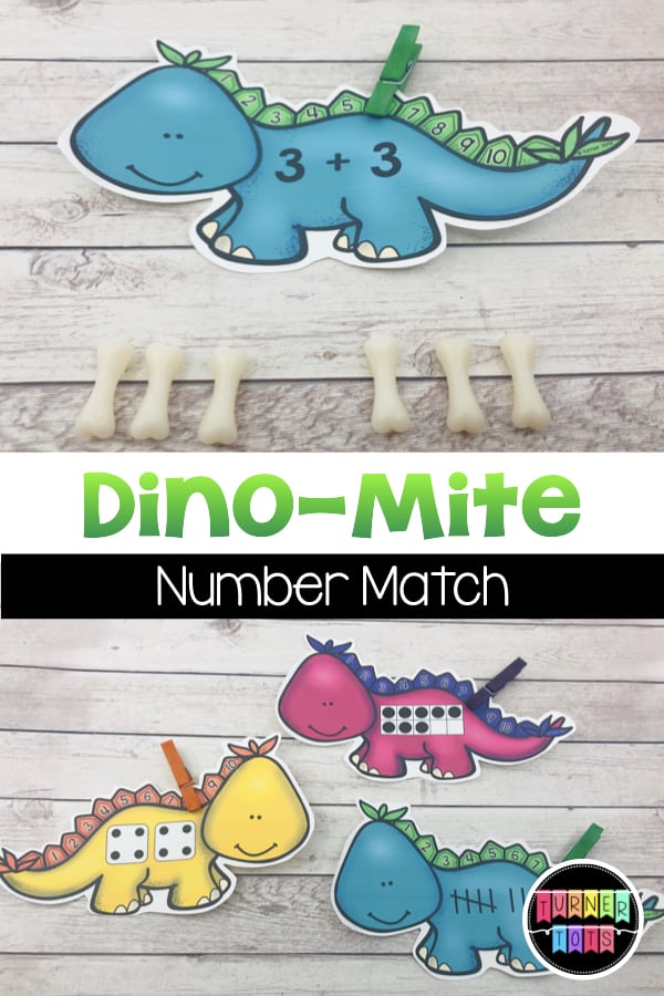 Dino-Mite Math | Count the tally marks, ten frames, dice, or sum and clip the answer on the dinosaur's plates. Great math center for a dinosaur preschool theme!