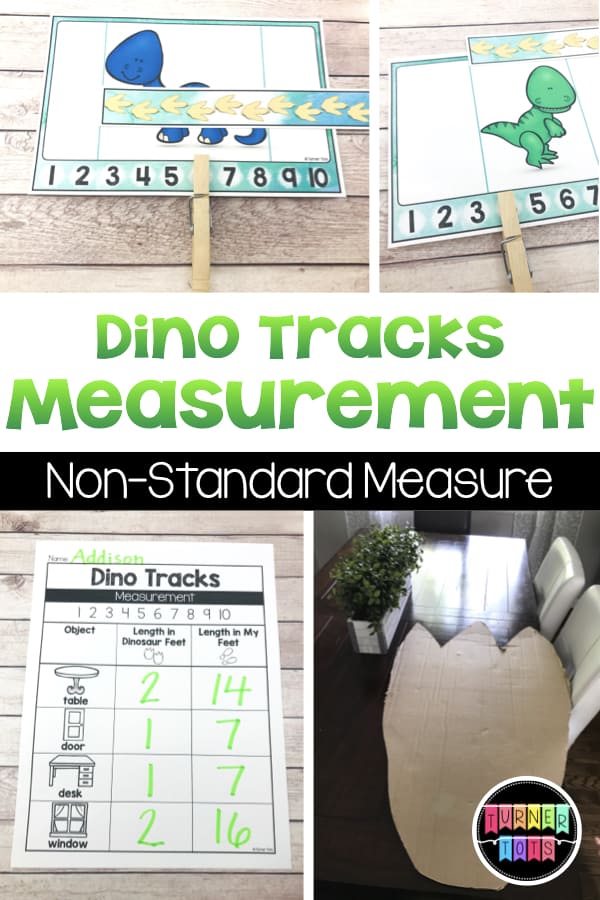 Dino Tracks Measurement Activity | Make a dinosaur track and your own footprint to measure objects around the room. Then, measure the dinosaurs using a footprints ruler for your math centers with a dinosaur theme!