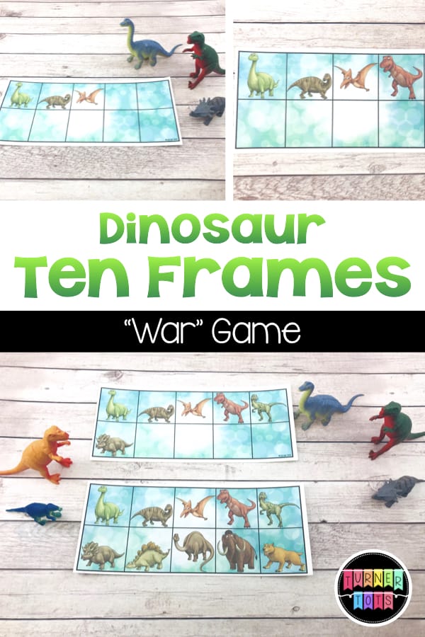 Dinosaur Ten-Frame War | A new twist on a classic game of War using ten frames! Great math activity for your dinosaur preschool theme!