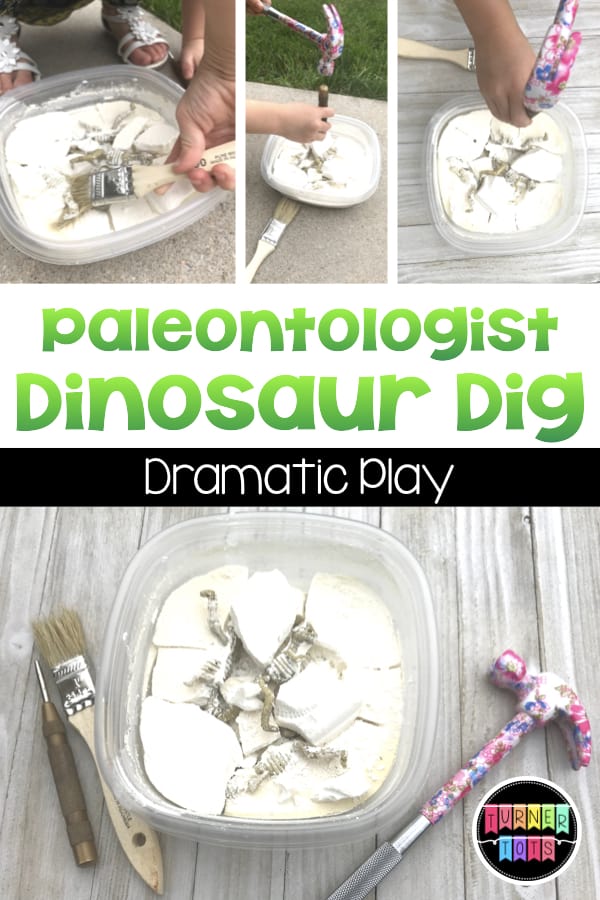 Paleontologist Dinosaur Dig Dramatic Play | Pretend to be a paleontologist with this DIY dinosaur dig for a hands-on preschool activity!