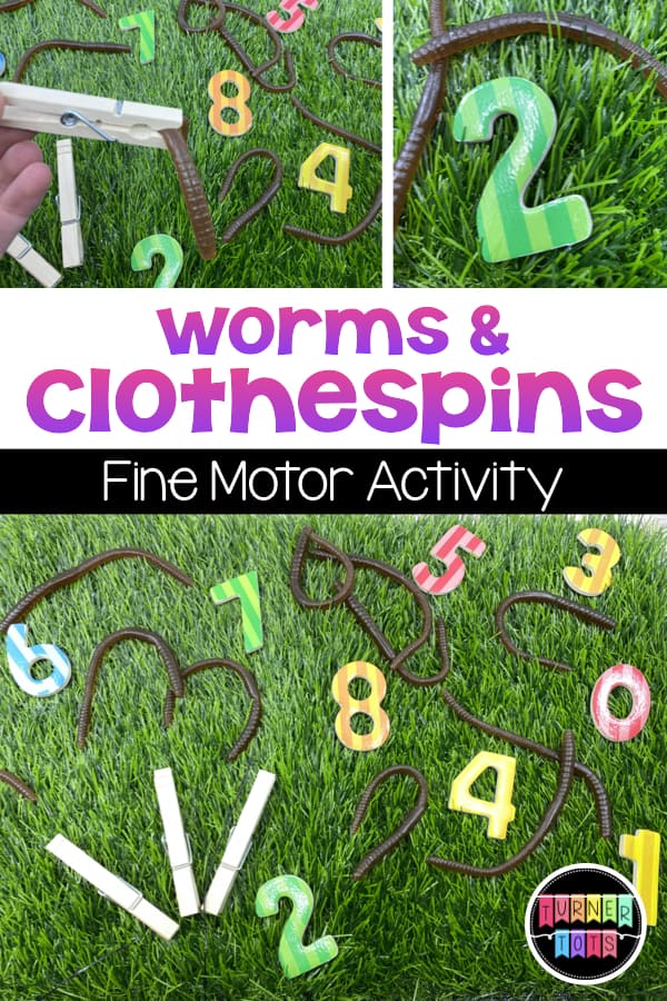 Worms & Clothespins | Plastic worms, magnetic numbers, and clothespins on a grass mat. 