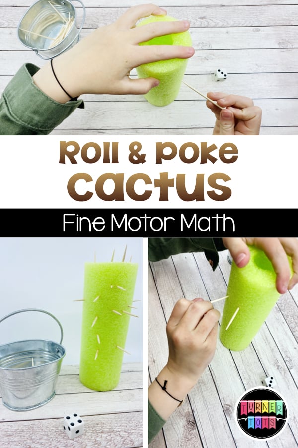 Roll & Poke Cactus Fine Motor Math | Poking toothpicks into a green pool noodle just like a cactus spines. 