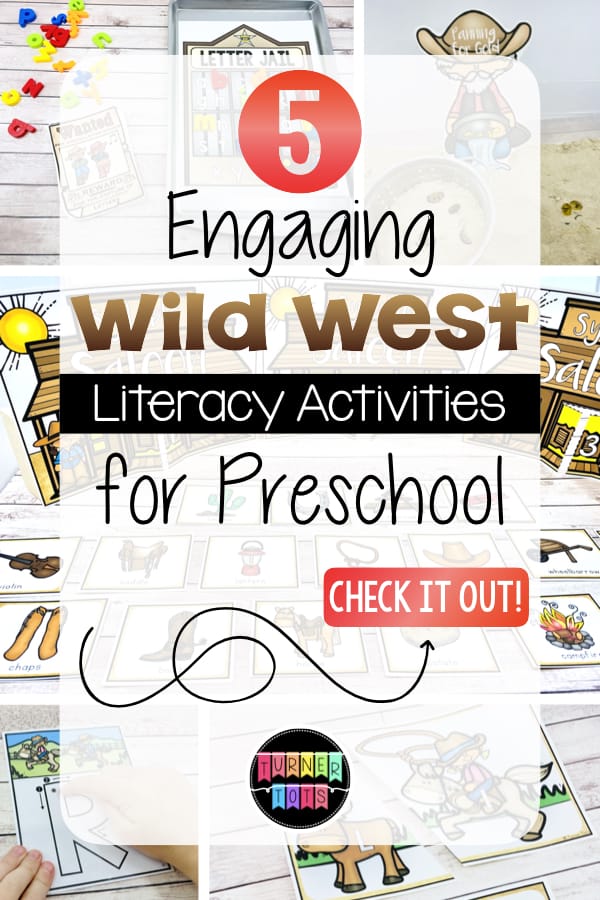 5 Engaging Wild West Literacy Activities for Preschool | Background includes images of Wild West literacy activities.