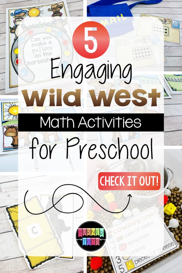 Wild West Math Activities for Preschool with background pictures of activities.