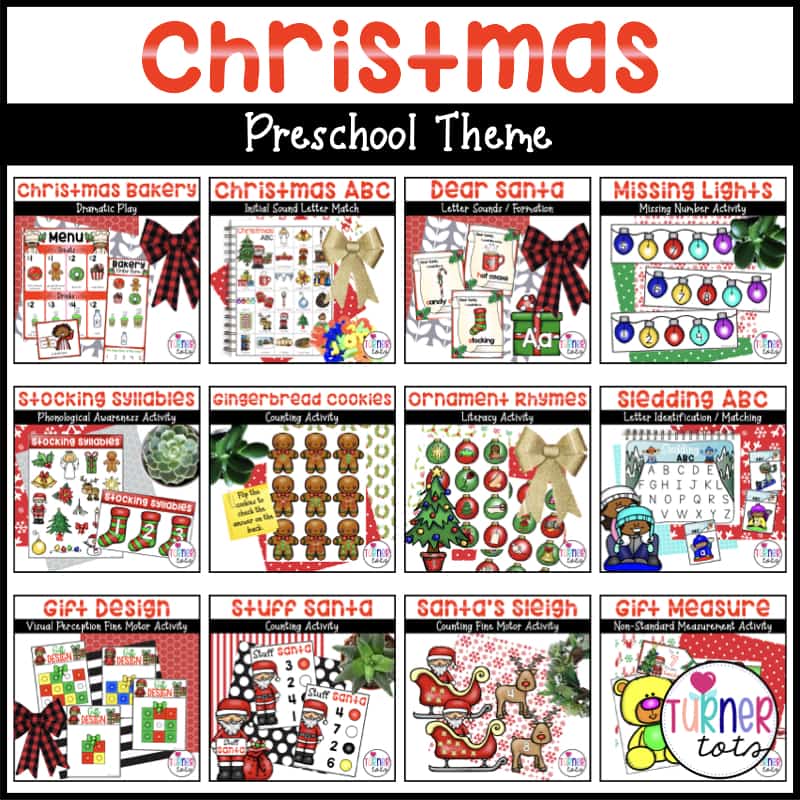 Looking for engaging, hands-on Christmas preschool activities? These    activities by Turner Tots include math activities, literacy activities, and dramatic play that all encourage learning through play. 