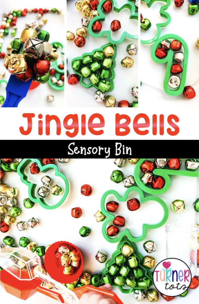 Jingle all the way with this easy sensory bin for your preschool Christmas theme! Just add bells, cookie cutters, magnets and scoops to a sensory bin for preschoolers to engage their senses during this preschool learning activity. 