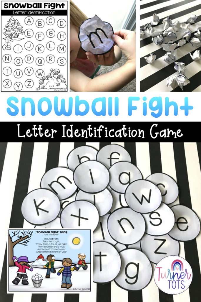 This snowball letter identification game includes a snowball recording sheet with the letters of the alphabet. Preschoolers or kindergarteners throw lettered snowballs and mark them on the recording sheet to practice letter identification during a weather preschool theme.