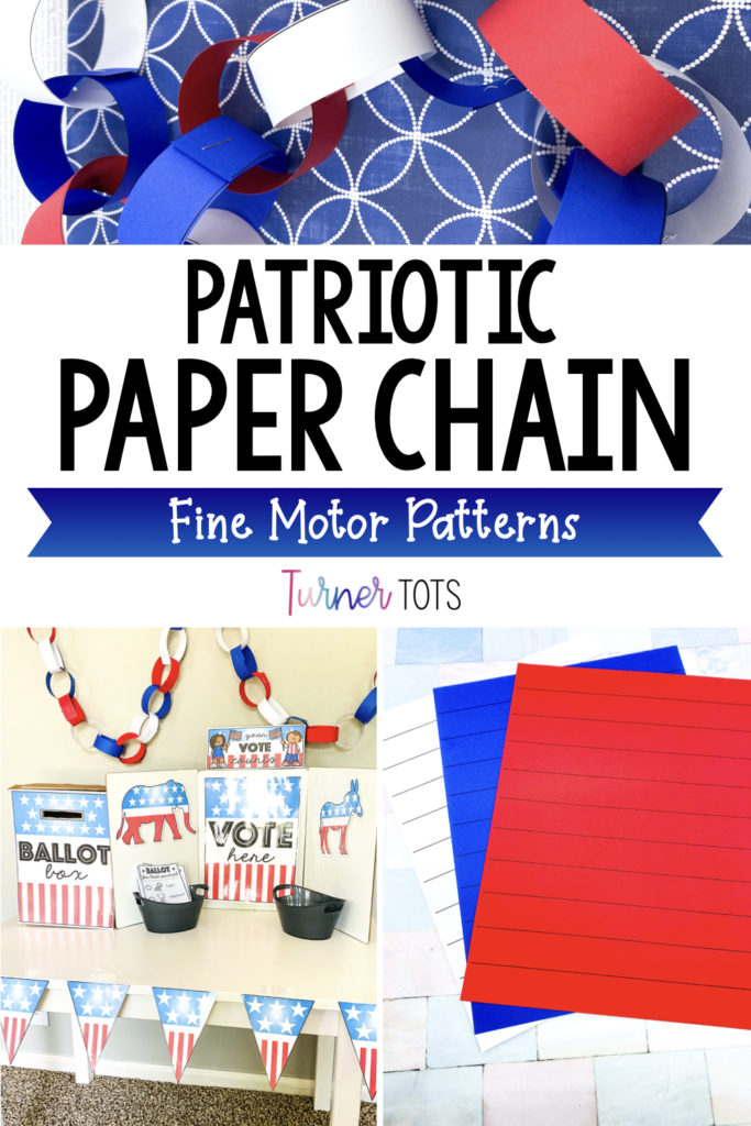 Patriotic paper chain used to decorate a voting booth dramatic play center.