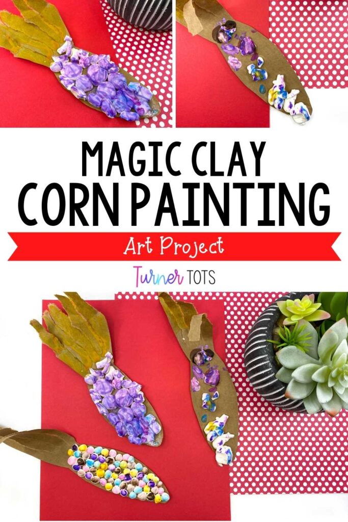 Corn husks made from magic clay and painted to look like natural corn as a farm art project.