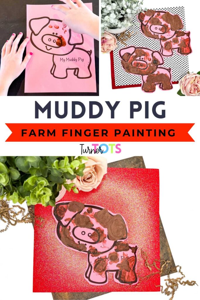 Muddy pigs painting for toddlers to finger paint and explore what salt does to paint. Perfect for a farm process art activity.