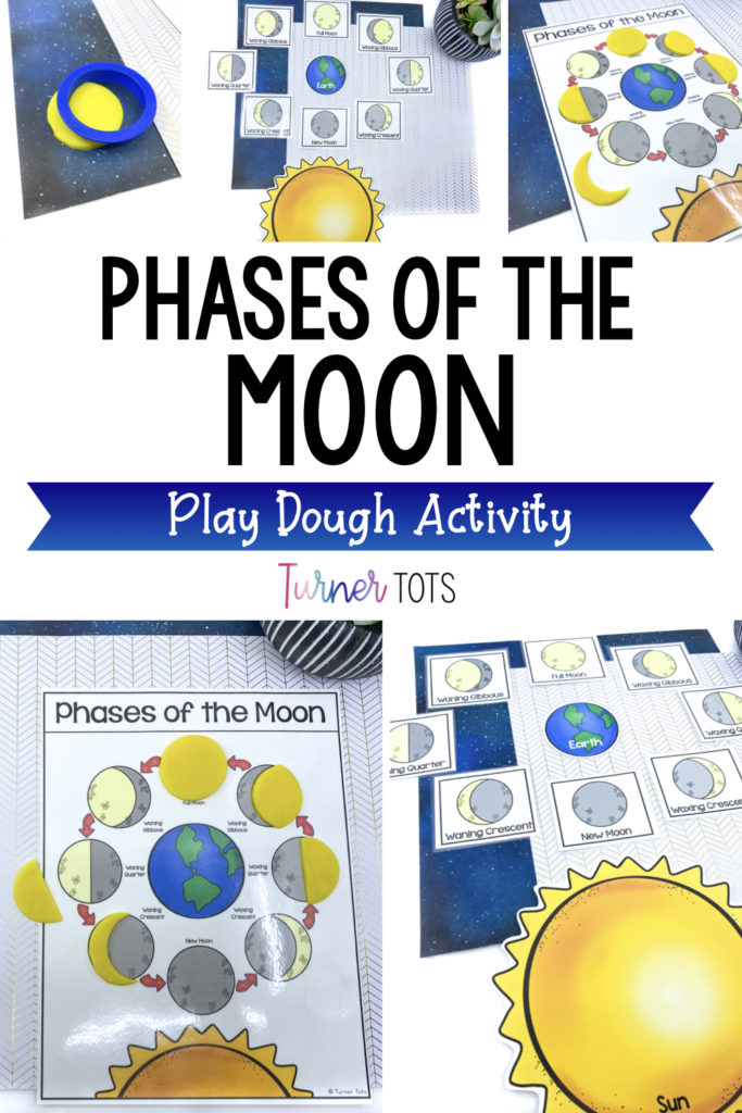 Phases of the moon poster with play dough moons cut out on top for a space science center.