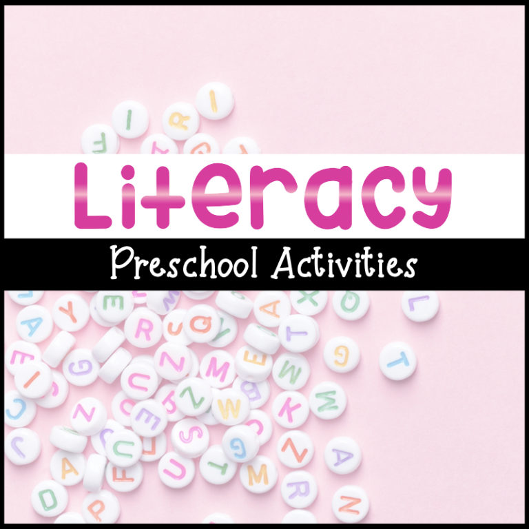Literacy preschool activities with letter bead background.