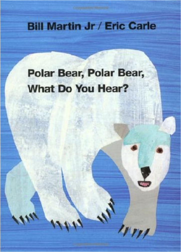 Polar Bear, Polar Bear, What Do You Hear by Bill Martin, Jr. with image of a collaged polar bear.