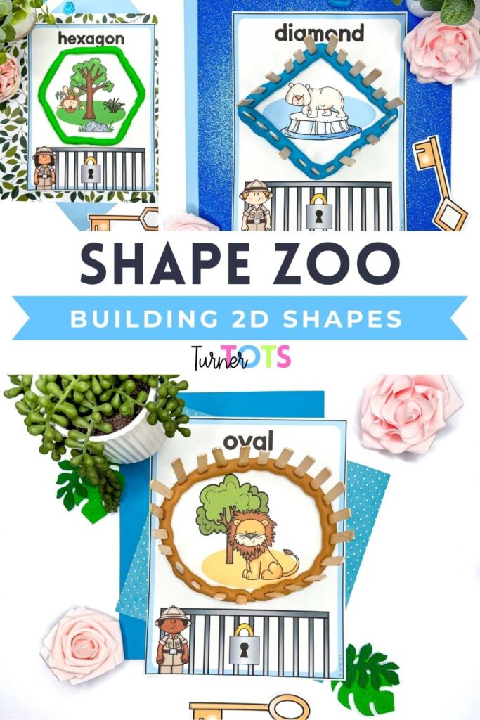 hape zoo play-dough mats get preschoolers to construct the 2D shapes with play-dough and stick popsicle sticks to make the zoo animal enclosure. Includes printable keys that show the shapes.