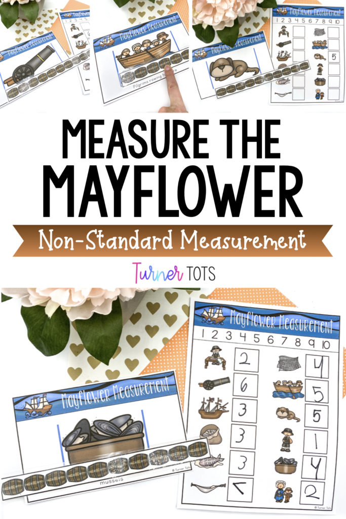 Measure the Mayflower includes cards with Mayflower items for preschoolers to measure with a barrel ruler and record the length on the recording sheet with this Thanksgiving math activity.