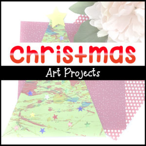 Christmas art projects with a background image of a green paper tree with star stickers.