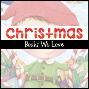 Christmas books we love with a background image of an illustrated elf holding candy canes.