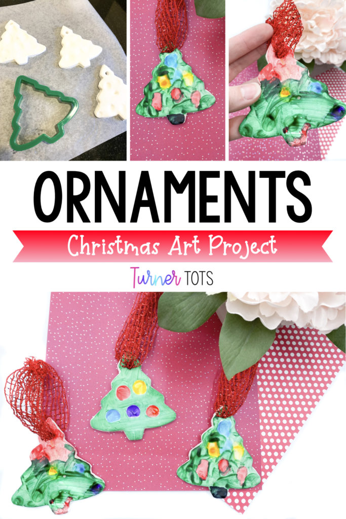 Christmas tree ornaments painted with red ribbon.