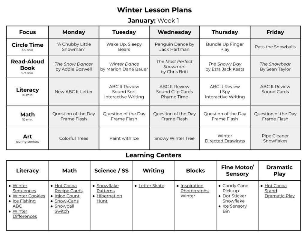 Winter Theme Lesson Plans for Preschool