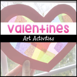 Valentine's Day art activities with background image of a heart suncatcher.