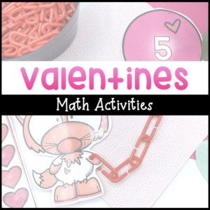 Valentine's Day math activities with a background image of a fox attached to a numbered balloon with linking chains.