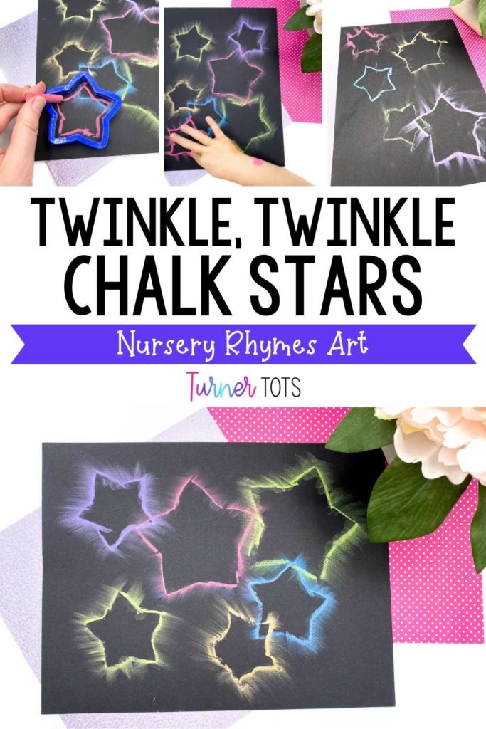 Twinkle chalk stars made from tracing star cookie cutters with chalk and spreading the outline out using fingers.