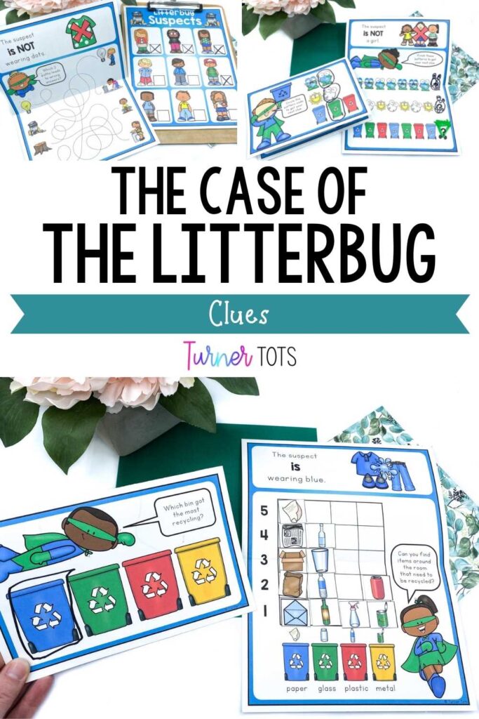 The Case of the Litterbug includes a recycle graph clue, a pattern clue, and a maze clue for preschoolers to solve this Earth Day scavenger hunt mystery.