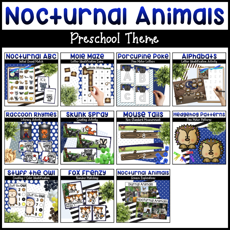 Nocturnal animal activities for preschoolers by Turner Tots.