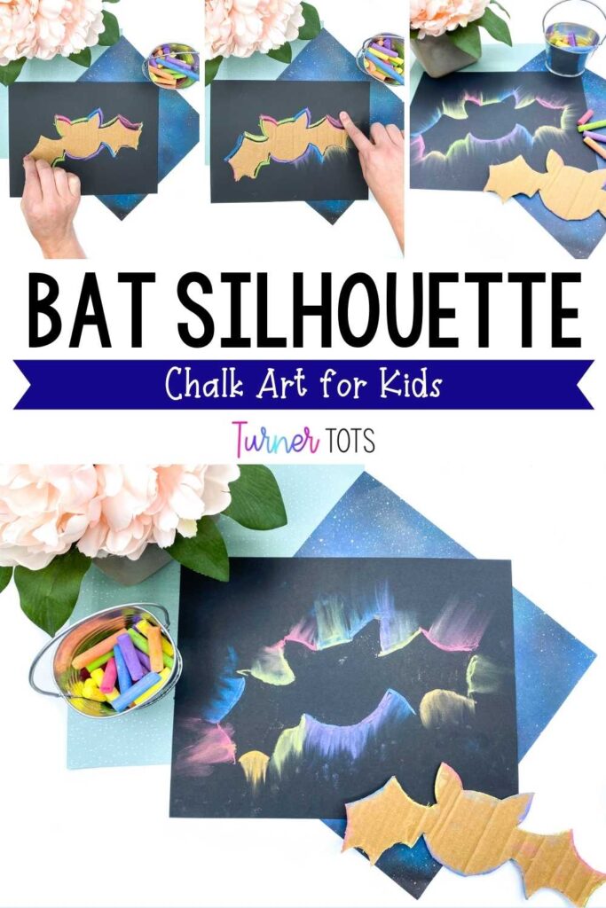 Bat silhouette art project for kids using smeared chalk as one of our nocturnal animals art projects.