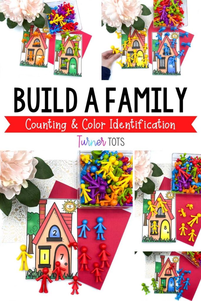 Houses with numbered windows and doors for preschoolers to count family counters to build a family as one of our all about me math activities for preschoolers.