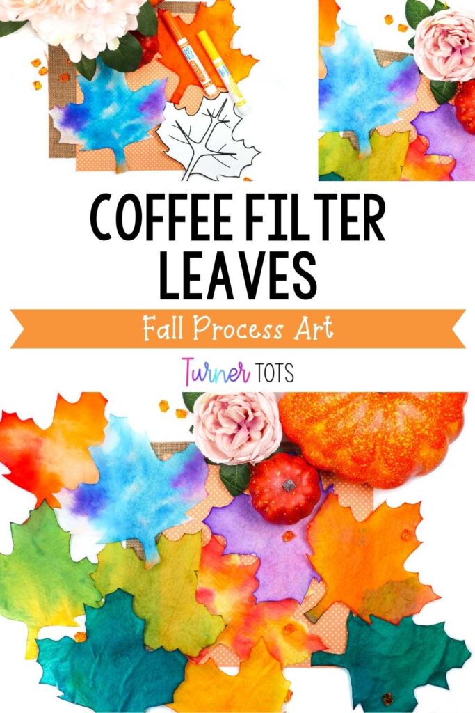 Colorful coffee filter leaves made by coloring the coffee filter with markers and spraying them with water.