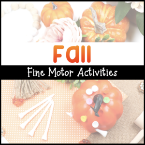 Fall fine motor activities for preschoolers include a pumpkin play dough invitation, pumpkin patch fine motor activity, pumpkin hammering activity, and a fall sensory bin.