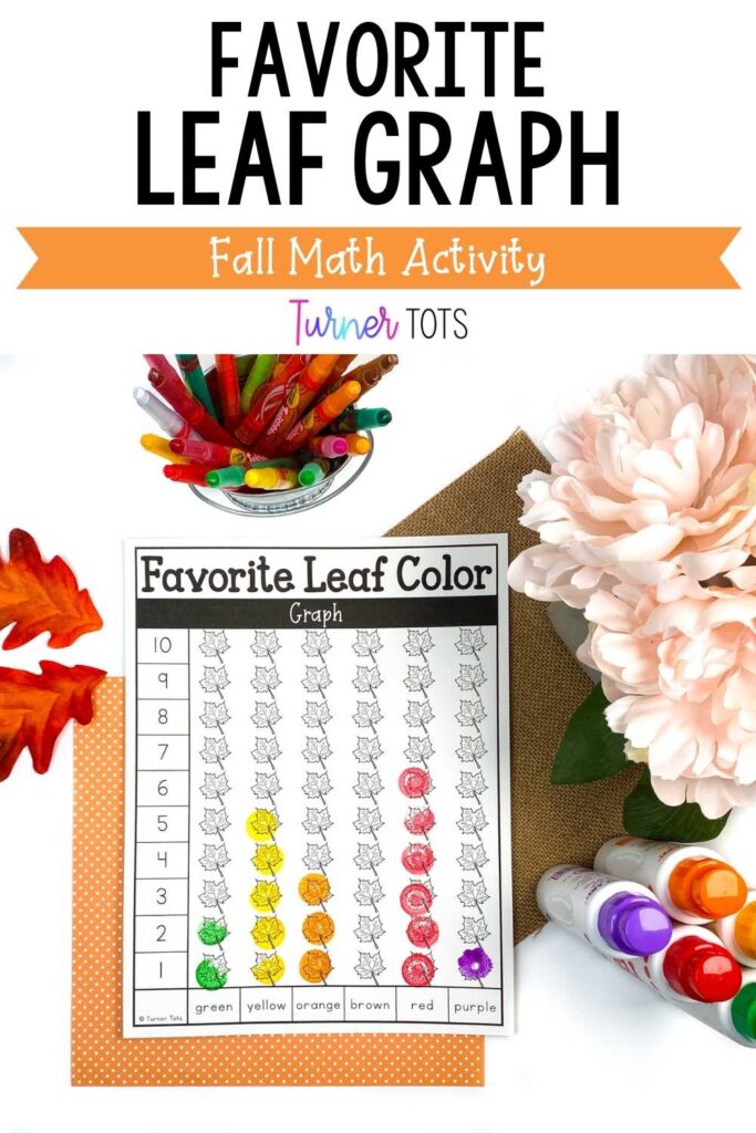 Favorite leaf color graph with dot markers to show each students’ favorite color as one of our fall leaf activities for preschoolers.
